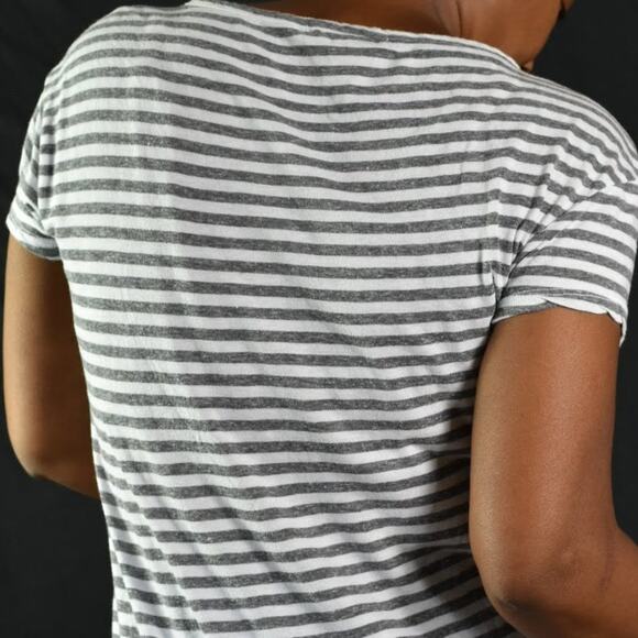 Stateside Striped Tee Gray Crewneck Side Tie T Shirt Top Short Sleeve Size XS - Picture 5 of 12